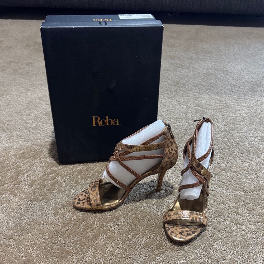 NWT, Reba Women's Leopard Print Heels, Size 6.5